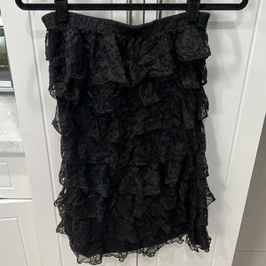 Woman’s strapless lace dress, size small, black